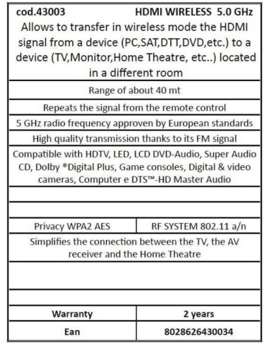 A/V sender HD wireless Gbs