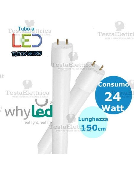 Tubo a led 150 cm T8 Tutto Vetro 24 watt Whyled by sice
