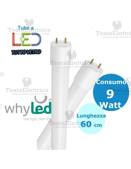 Tubo a led 60 cm T8 Tutto Vetro 9 watt Whyled by sice