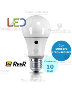 Lampadina a led  con sensore crepuscolare goccia E27 10 Watt Reer