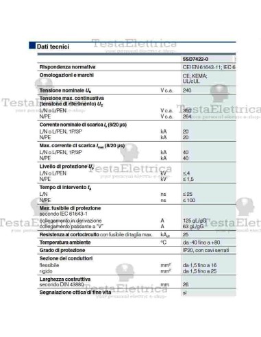 Limitatori di sovratensione di linea Tipo 2 Siemens