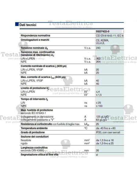 Limitatori di sovratensione di linea Tipo 2 Siemens