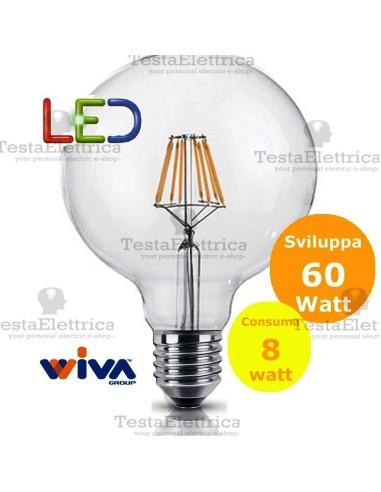 Lampadina a Wireled  Globo 8 Watt E27 trasparente Wiva
