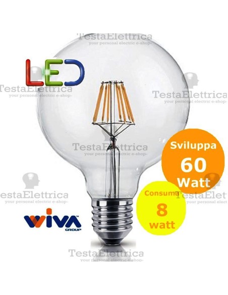 Lampadina a Wireled  Globo 8 Watt E27 trasparente Wiva