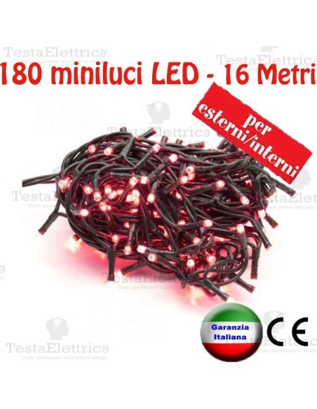 Serie da 180 minilucciole LED Rossa esterno/interno cavo 16 Mt  RosaChristmas