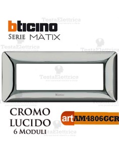 Placca 6 moduli Cromo Lucido Bticino Matix 