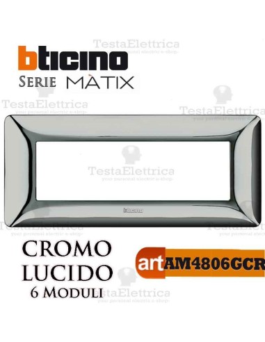 Placca 6 moduli Cromo Lucido Bticino Matix 