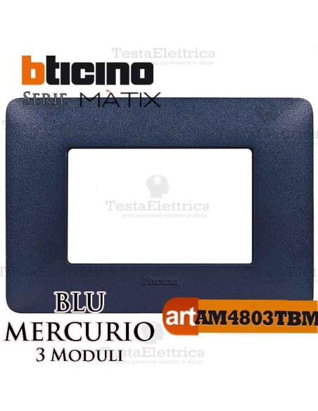 Placca 3 moduli blu mercurio Bticino Matix