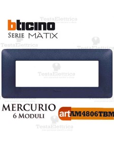 Placca 6 moduli blu mercurio  Bticino Matix 