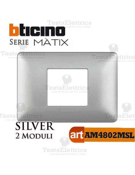 Placca 2 moduli Silver Bticino Matix