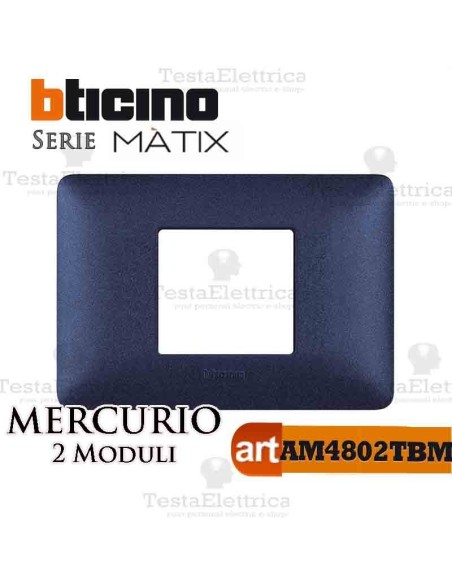 Placca 2 moduli blu mercurio Bticino Matix