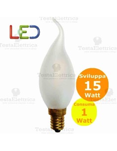 Lampada filo led colpo di vento smerigliata tutto vetro 1 Watt E14 