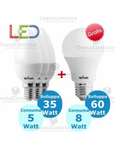 Promo 3 Pz. e14 5 watt + 1 Pz. e27 8w OMAGGIO