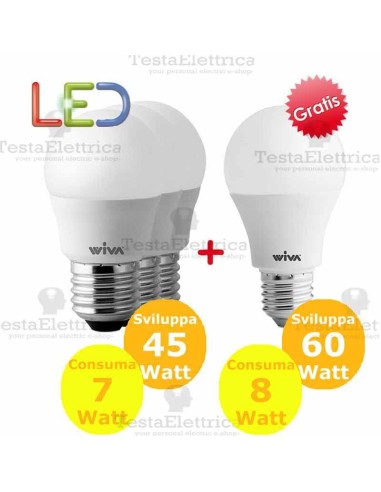 Promo 3 Pz. e27 7 watt + 1 Pz. e27 8w OMAGGIO