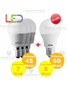 Promo 3 Pz. e14 7 watt + 1 Pz. e27 8w OMAGGIO 2