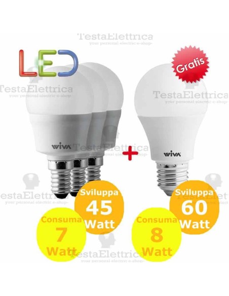 Promo 3 Pz. e14 7 watt + 1 Pz. e27 8w OMAGGIO