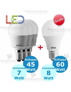 Promo 3 Pz. e14 7 watt + 1 Pz. e27 8w OMAGGIO