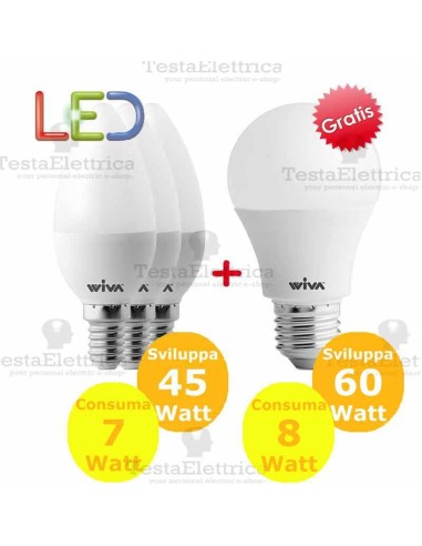 Promo 3 Pz. e14 7 watt + 1 Pz. e27 8w OMAGGIO