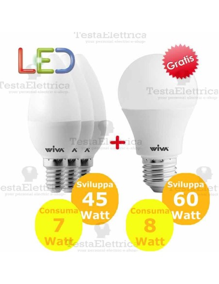 Promo 3 Pz. e14 7 watt + 1 Pz. e27 8w OMAGGIO