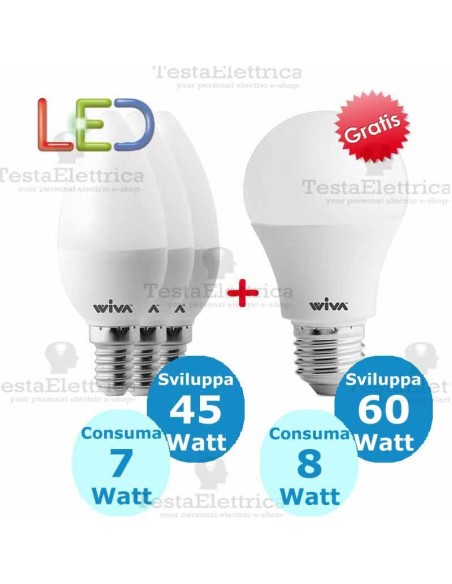 Promo 3 Pz. e14 7 watt + 1 Pz. e27 8w OMAGGIO