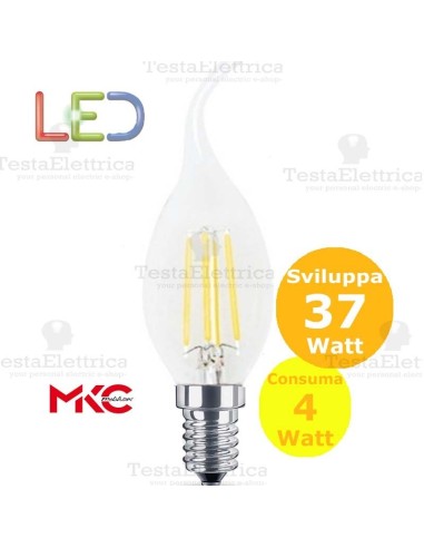 Lampadina filamento led colpo di vento 4 Watt E14 3000k 