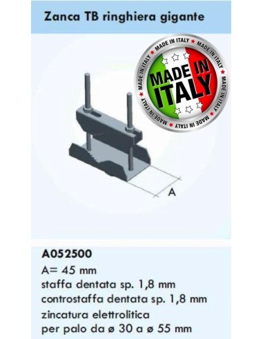 Zanca media per fissaggio pali a palo/ringhiera