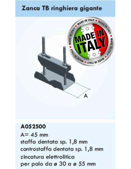 Zanca media per fissaggio pali a palo/ringhiera