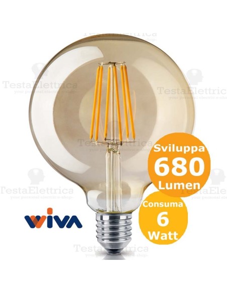 Lampadina a filamento led Globo E27 vetro ambrato Wiva