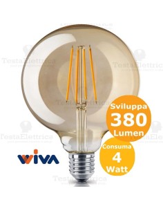 lampadina Globo vintage filamento led E27 vetro ambrato Wiva