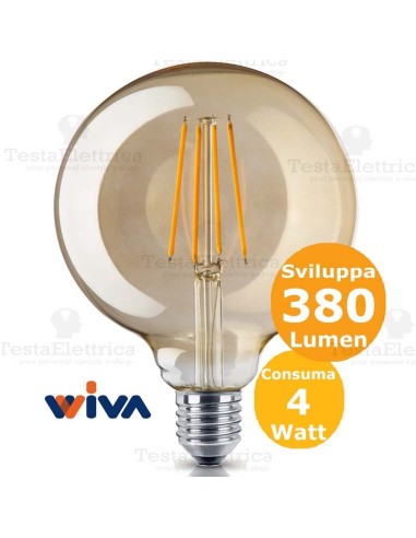 lampadina Globo vintage filamento led E27 vetro ambrato Wiva