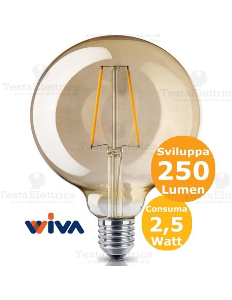Lampadina a filo  led Globo E27 vetro ambra Wiva