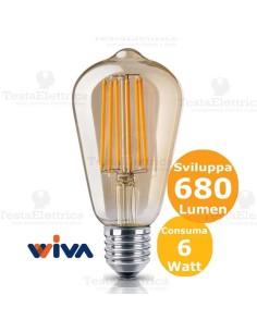 Lampadina st64 a filamento led E27 vetro ambrato Wiva