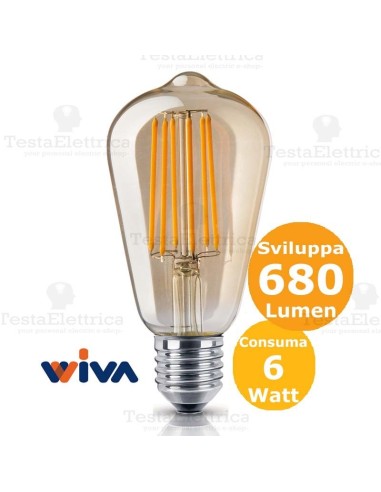 Lampadina st64 a filamento led E27 vetro ambrato Wiva