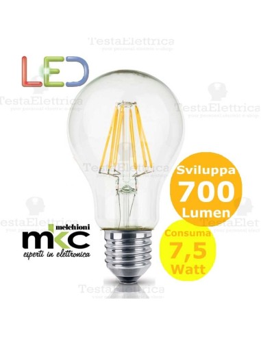 Lampadina trasparente filamento led e27 goccia