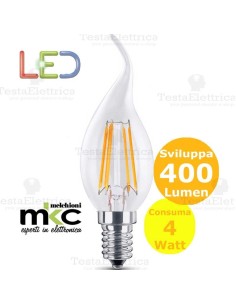 Lampadina filamento led colpo di vento 4 Watt E14 3000k 
