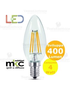 Lampadina filamento led oliva chiara 4 Watt E14 3000k 