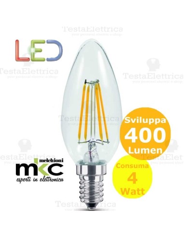 Lampadina filamento led oliva chiara 4 Watt E14 3000k 