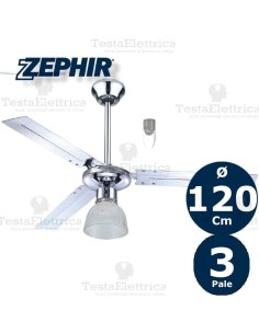 Ventilatore da soffitto cromo lucido con telecomando e luce