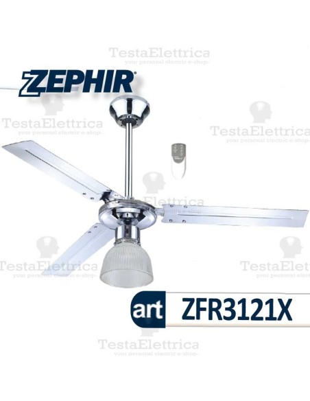 Ventilatore da soffitto cromo lucido con telecomando e luce