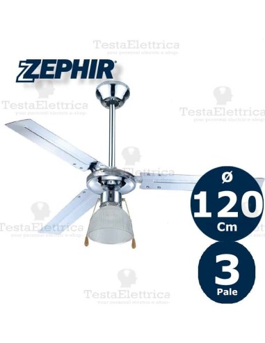 Ventilatore da soffitto Cromo Lucido con luce Zephir