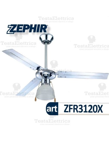 Ventilatore da soffitto Cromo Lucido con luce Zephir