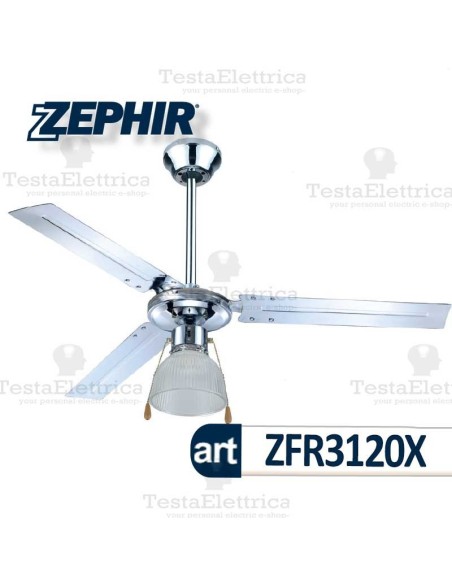 Ventilatore da soffitto Cromo Lucido con luce Zephir