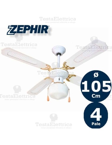 Ventilatore da soffitto Legno Bianco con luce Zephir