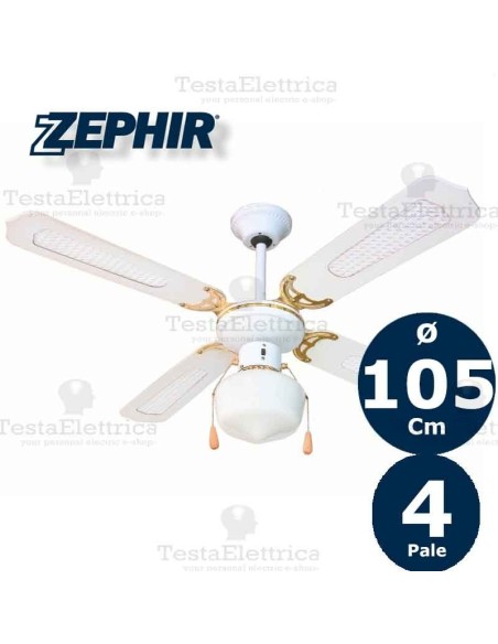 Ventilatore da soffitto Legno Bianco con luce Zephir