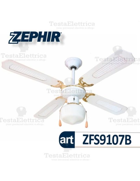 Ventilatore da soffitto Legno Bianco con luce Zephir
