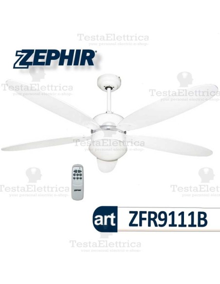 Ventilatore da soffitto Legno Bianco con luce Zephir
