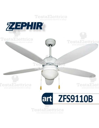 Ventilatore da soffitto Legno Bianco con luce Zephir