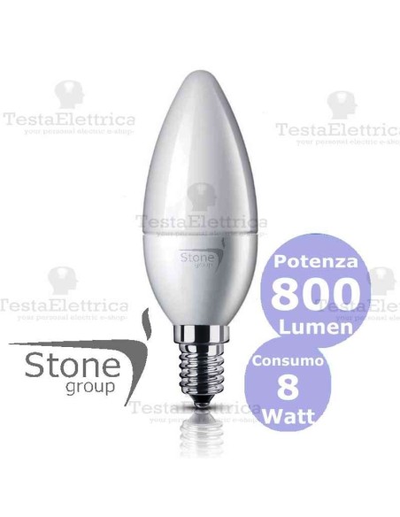 Lampadina a led candela 8 Watt E14 Stone