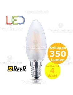 Lampada filo led oliva candela smerigliata tutto vetro 4 Watt E14 