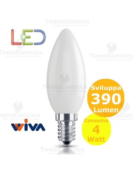 Lampada filo led oliva candela opale bianco latte tutto vetro 4 Watt E14 WIVA 